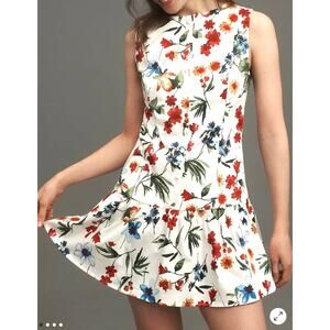 Maeve SZ XS/S Floral Drop-Waist Babydoll Mini Dress Retro Spring Garden Cottage